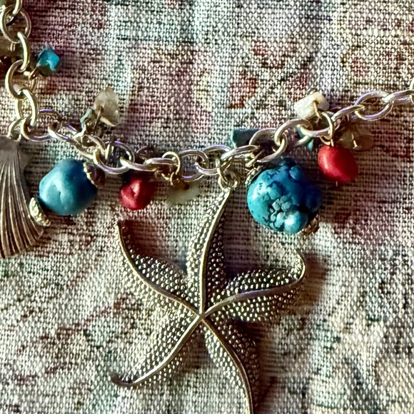 Jewelry - Starfish Charm Necklace with Turquoise and Red Accents
